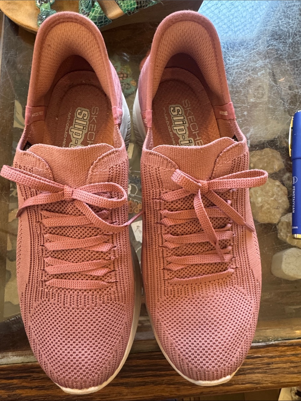 Skechers Women's Pink Knit Slip-On Lace Sneakers